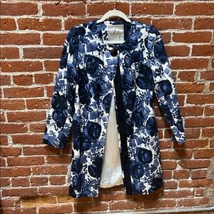 Milly Women's Navy and White Floral Blazer